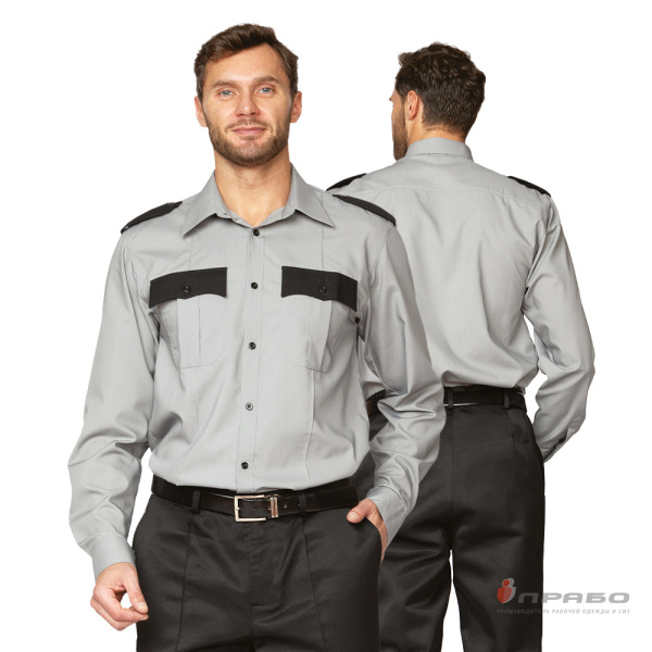 Рубашка мужская с длинными рукавами серая/чёрная. Артикул: Руб007001. #REGION_MIN_PRICE# в г. Екатеринбург