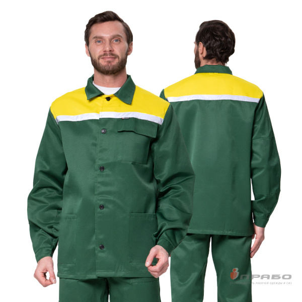 Костюм мужской «Стандарт Плюс СОП» зелёный/жёлтый (куртка и брюки). Артикул: Кос135. #REGION_MIN_PRICE# в г. Екатеринбург