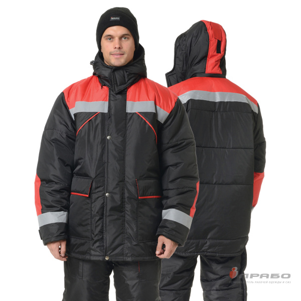 Костюм мужской утеплённый «Эверест» чёрный/красный (куртка и полукомбинезон). Артикул: Кос202. #REGION_MIN_PRICE# в г. Екатеринбург