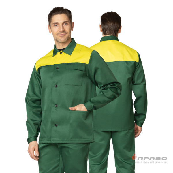 Костюм мужской «Стандарт Плюс» зелёный/жёлтый (куртка и брюки). Артикул: Кос125. #REGION_MIN_PRICE# в г. Екатеринбург