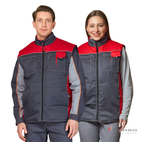 Жилет универсальный утеплённый «Бренд» тёмно-серый/красный. Артикул: Жил201. #REGION_MIN_PRICE# в г. Екатеринбург