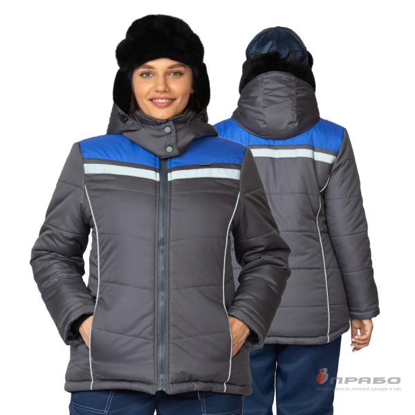 Куртка женская утеплённая «Онега-М» с трехслойным утеплителем тёмно-серая/электрик. Артикул: 9684. #REGION_MIN_PRICE# в г. Екатеринбург