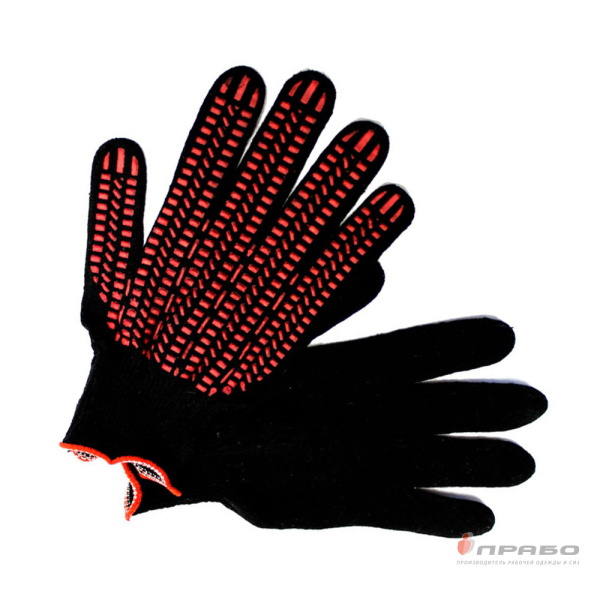 Перчатки хлопчатобумажные с ПВХ 5-ти нитка (10 класс) «Точка» чёрные. Артикул: Пер175. #REGION_MIN_PRICE#