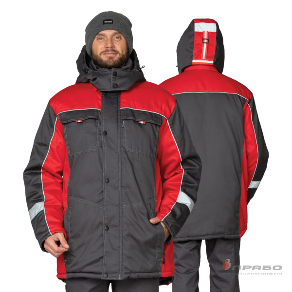 Куртка мужская утеплённая «Бренд» тёмно-серая/красная. Артикул: 9644. #REGION_MIN_PRICE# в г. Екатеринбург